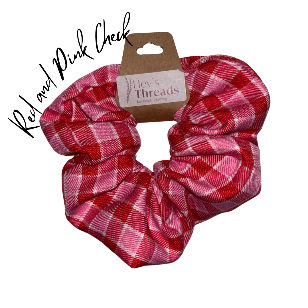 Red and pink check scrunchie