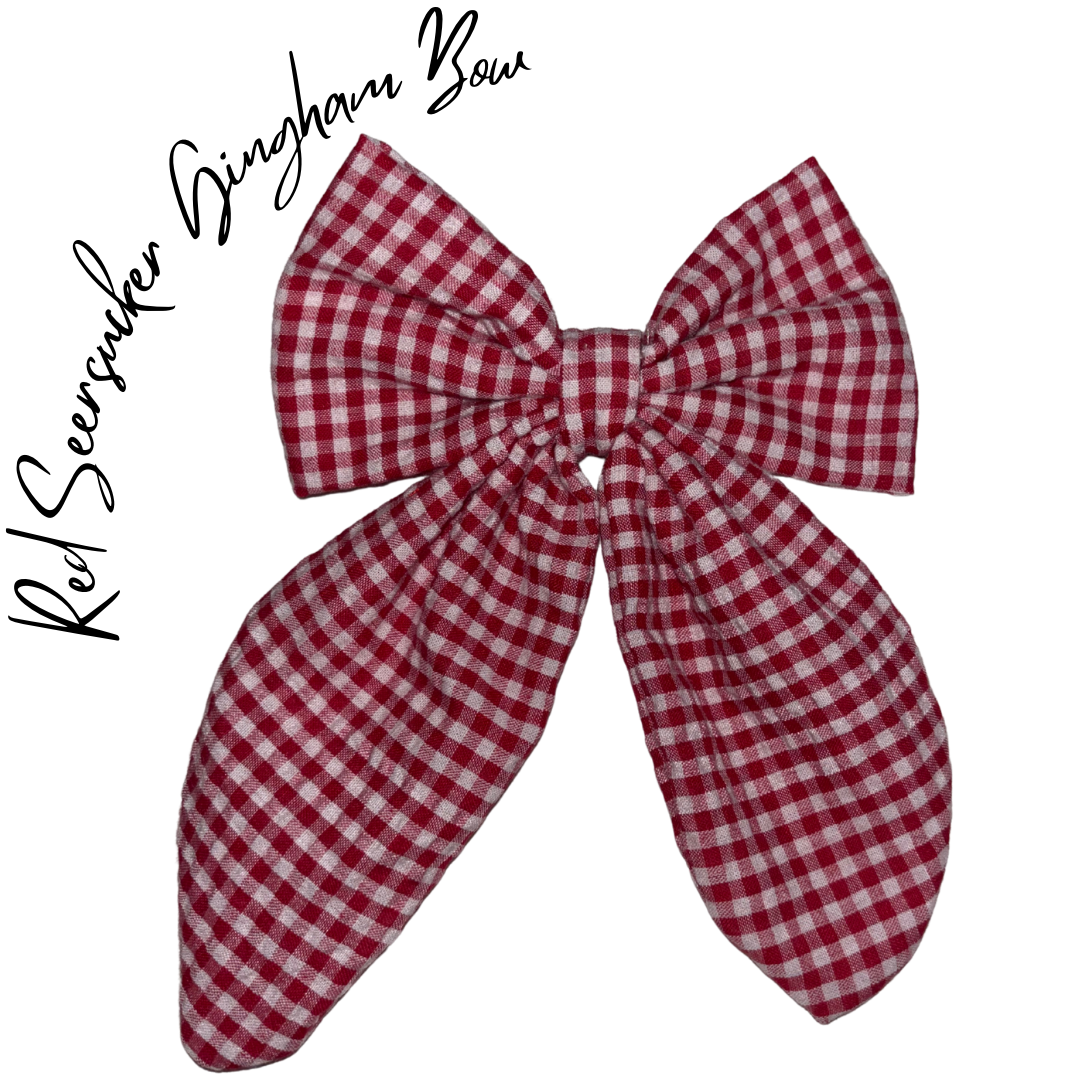 Red seersucker gingham Bow Hair Clip
