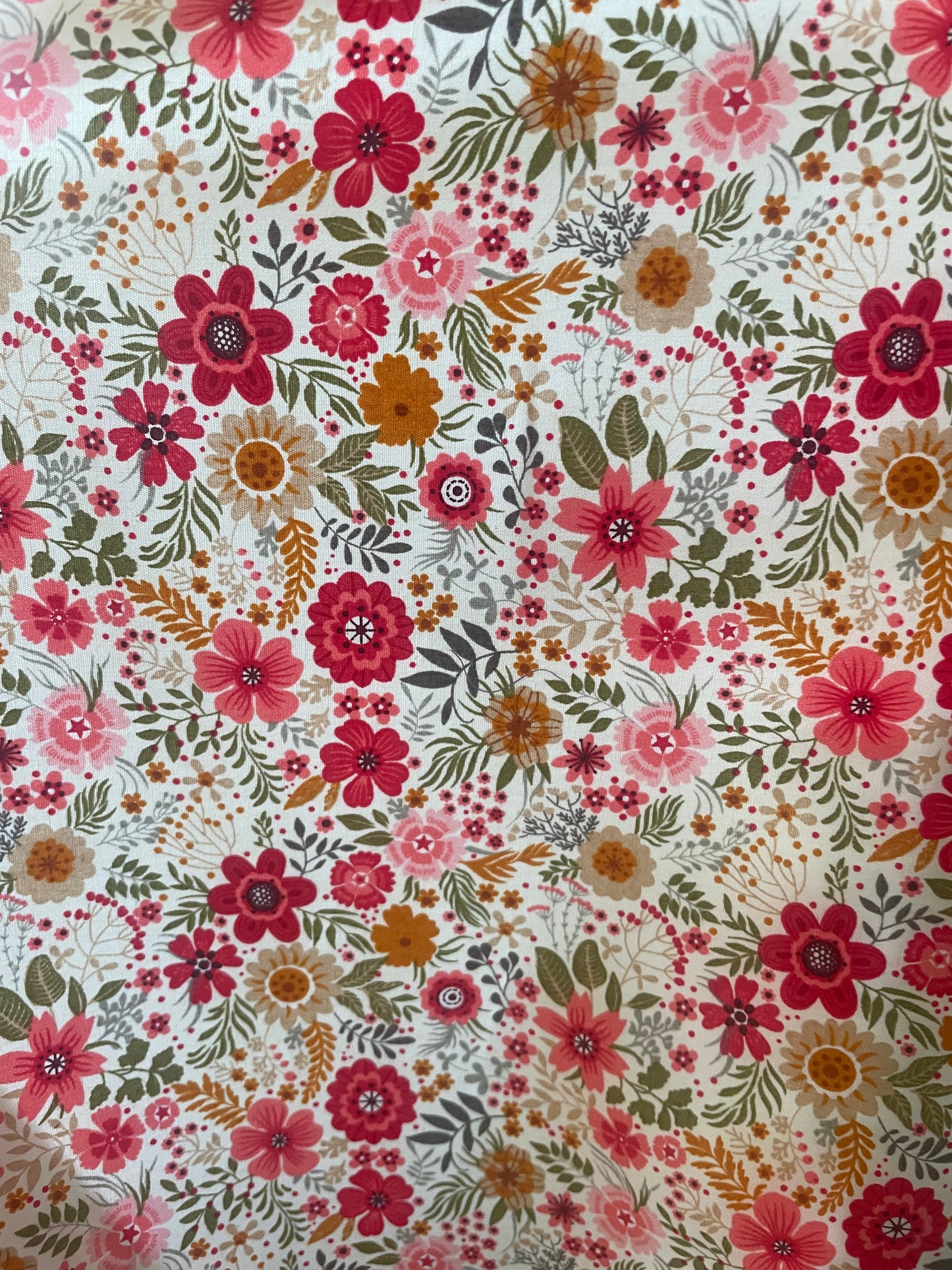 Red and cream flowers scrunchie