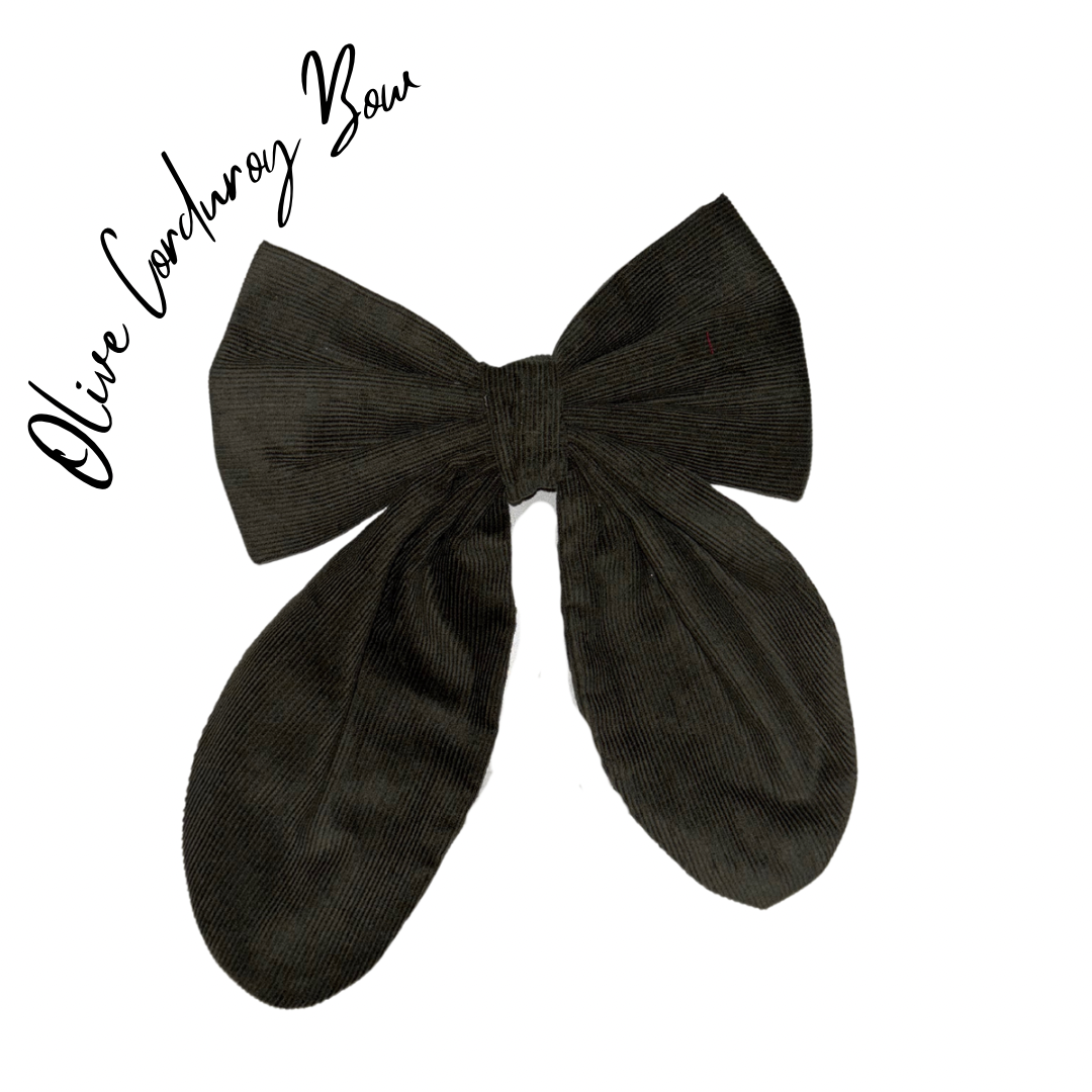 Olive Corduroy Bow Hair Clip