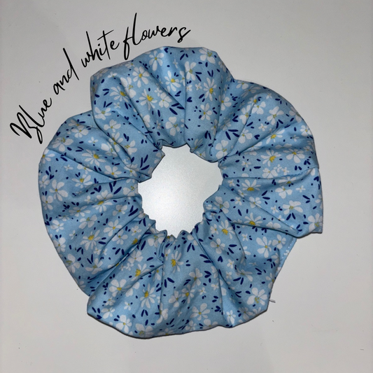 Blue and White flowers Scrunchie