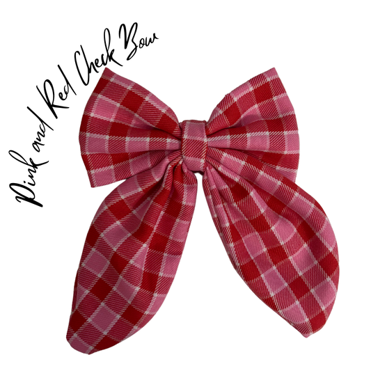 Red and pink check Bow Hair Clip
