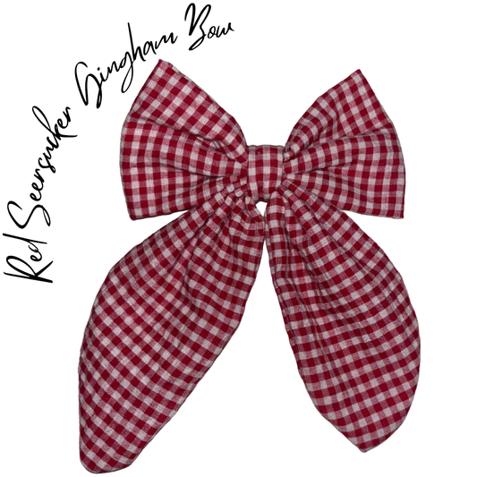 Red seersucker gingham Bow Hair Clip
