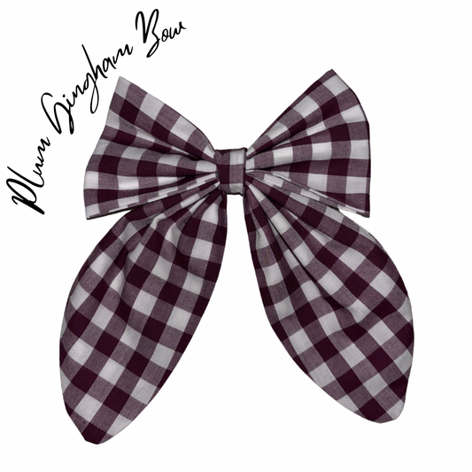 Plum Gingham Bow Hair Clip