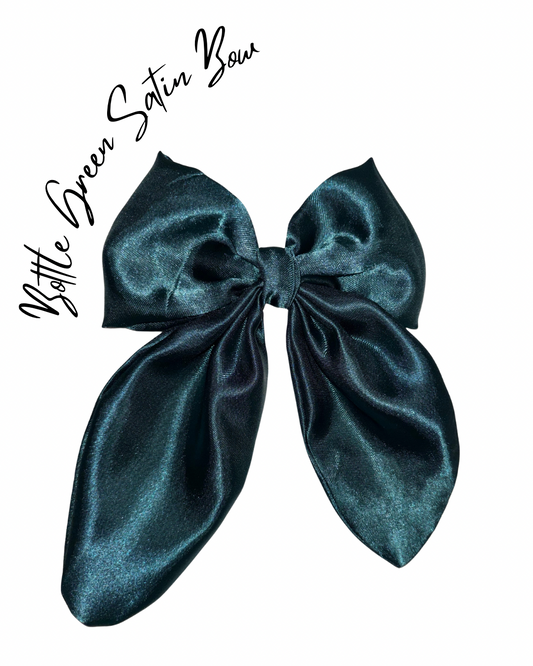 Bottle Green Satin Bow Hair Clip