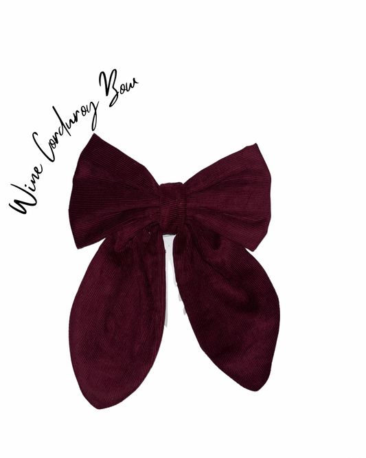 Wine Corduroy Bow Hair Clip